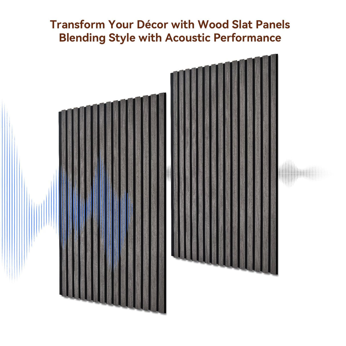 Wood Slat Panels, Interior Wall Decor Easy Installation, Soundproof Slatted Wall Panels 3D Acoustic Decoration for Office, Meeting Room, Café, Bars, Restaurant & Home, Deep Gray 2 Pcs 47.2×23.6 in WoveN SounD