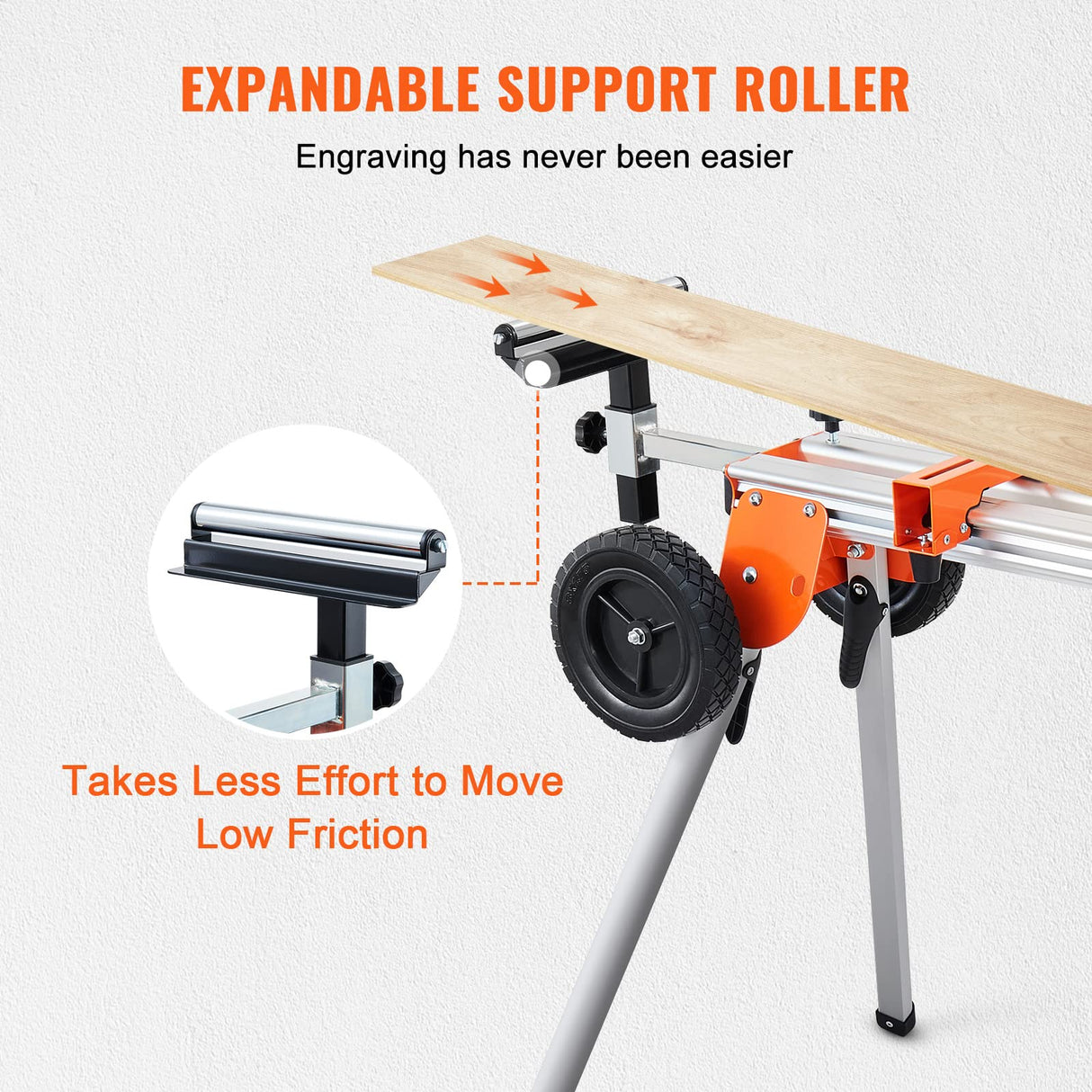 VEVOR Miter Saw Stand, 100in Collapsible Rolling Miter Saw Stand with One-piece Mounting Brackets Clamps Rollers, Heavy Duty Folding Miter Saw Stand with Sliding Rail, 500lbs Load Capacity VEVOR