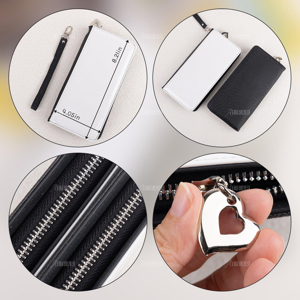 AUEAR, 2 Pack Sublimation Wallet Leather Zipper Blank Wallet Card Holder Bag for Travel Work Supplies AUEAR