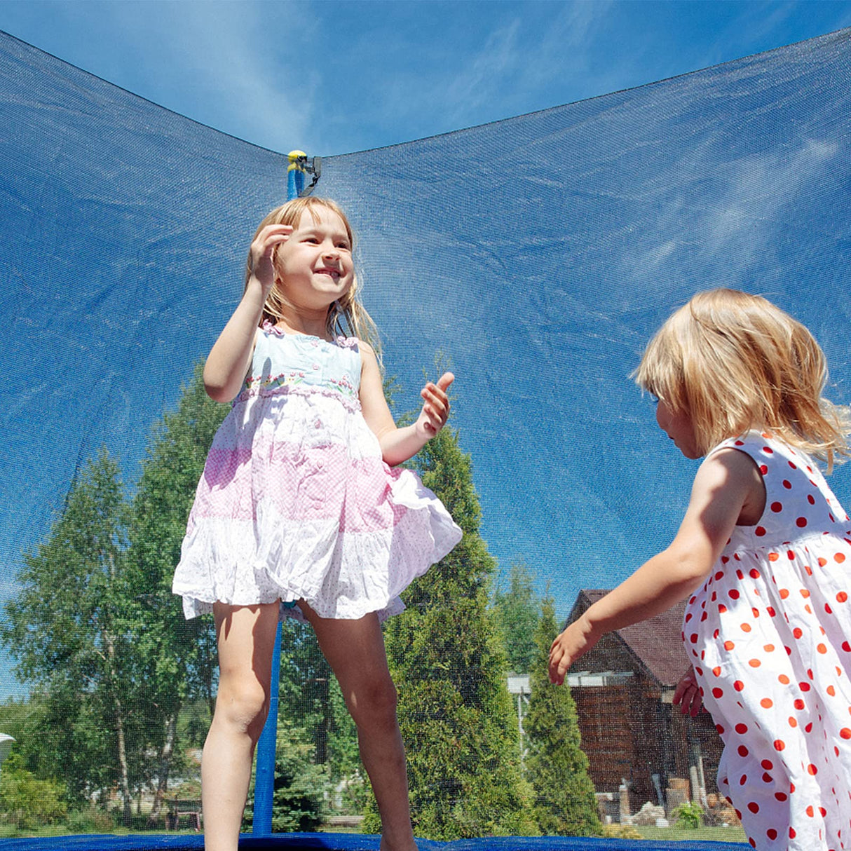 SPORTYOUTH Trampoline Netting Replacement Safety Enclosure for 14 ft 6 Straight Poles Round Frame Trampoline, Breathable Weather-Resistant Tear-Proof Netting with Adjustable Straps, NET ONLY SPORTYOUTH