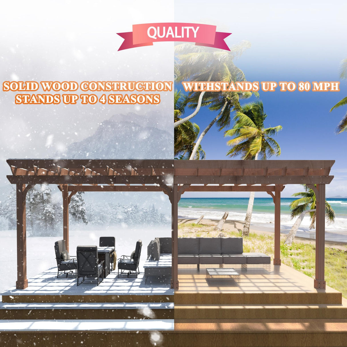 MUPATER 12x20 FT Retratable Wooden Pergola Gazebo for Patio with Arched Roof and Stakes, Outdoor Pergola Garden Shelter Cedar Framed for Backyard,Deck,Garden MUPATER