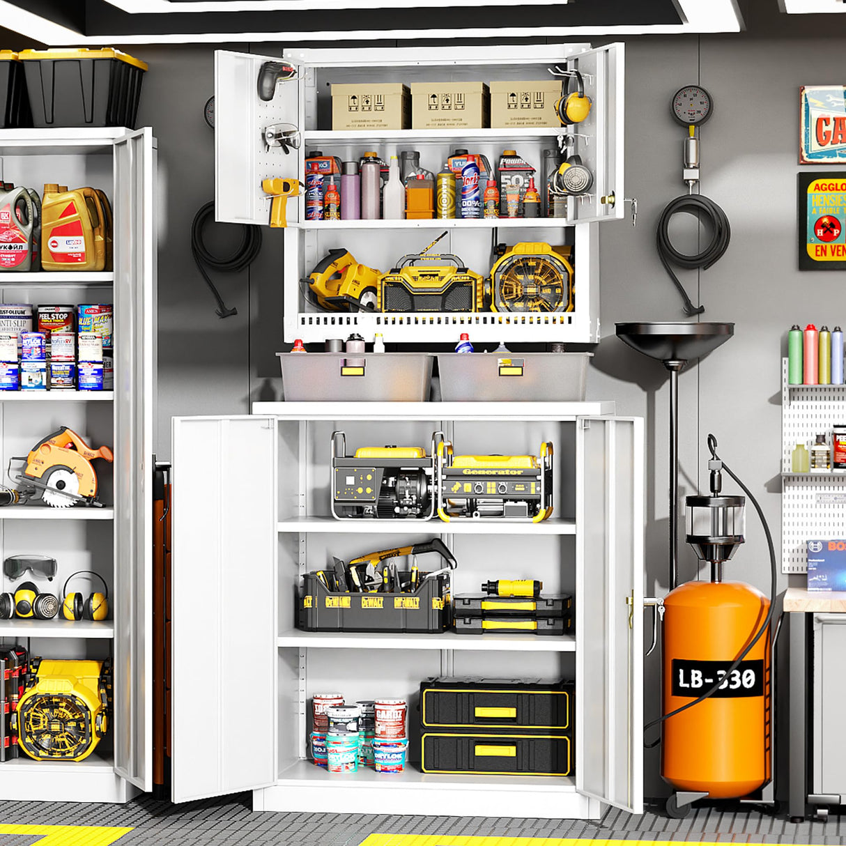 Greenvelly Metal Storage Cabinet with Lock,42" White Lockable Storage Cabinet with Doors and Adjustable Shelves, Locking File Cabinet for Garage,Home,School,Pantry Greenvelly