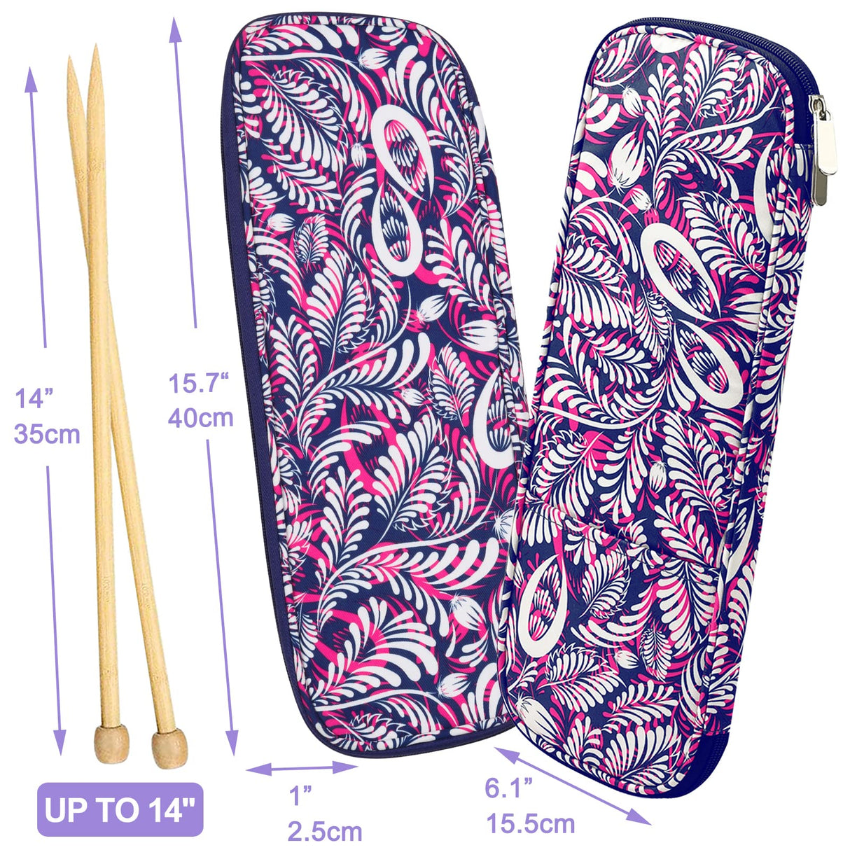 Coopay Knitting Needles Case Travel Knitting Needle Organizer Storage for Straight Knitting Needles (Up to 14''), Tunisian Crochet Hooks, DPNs, Crochet Accessories and Supplies, Pink-Purple Coopay