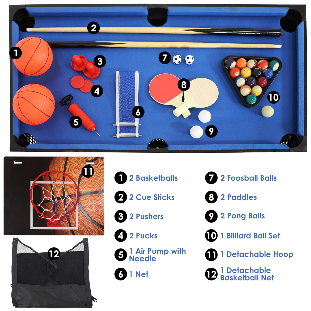 Sunnydaze 5-in-1 Multi-Game Table for Kids - Combo Game Table with Billiards, Push Hockey, Foosball, Ping Pong, and Basketball - 45-Inch - Multi-Color Sunnydaze