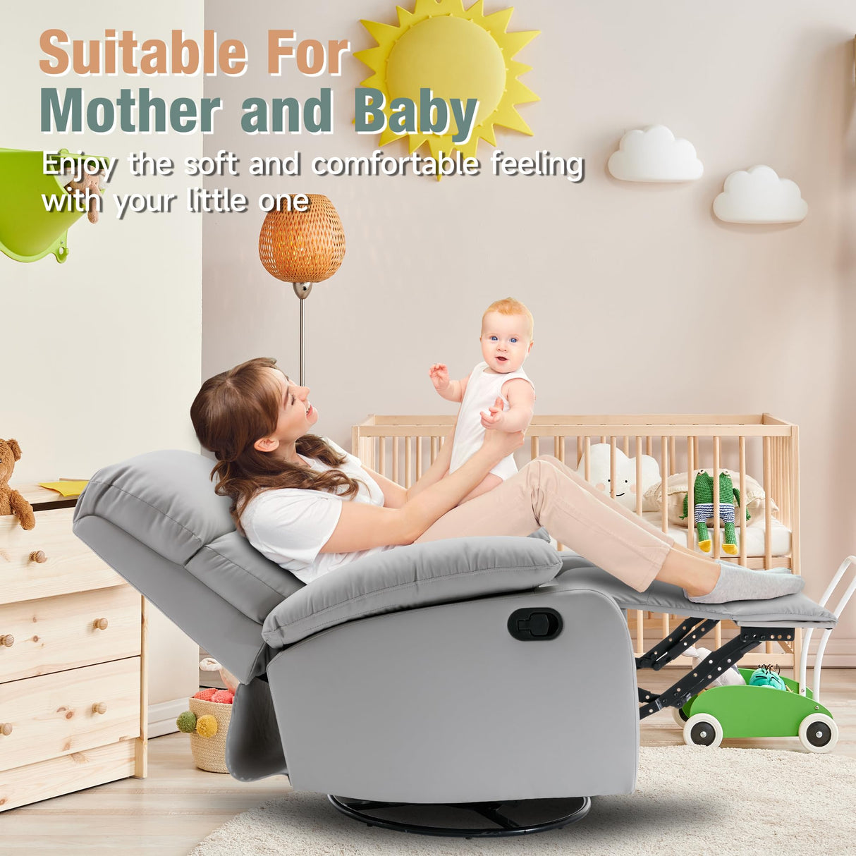 hzlagm Swivel Rocker Recliner, Rocking Recliner Chair, Small Rocker Recliners for Small Spaces, Living Room, Bedroom, Nursery, RV, Light Grey hzlagm