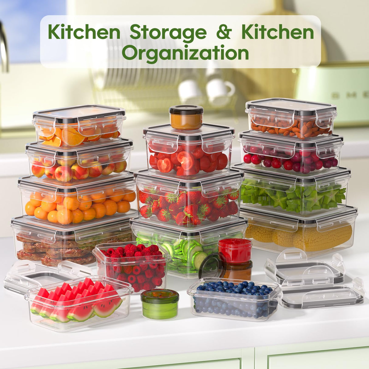 KEMETHY 36-Piece Food Storage Containers with Lids(18 Containers & 18 Lids), Plastic Food Containers for Pantry & Kitchen Storage and Organization, BPA-Free, Leak Proof, Reusable with Labels & Pen KEMETHY
