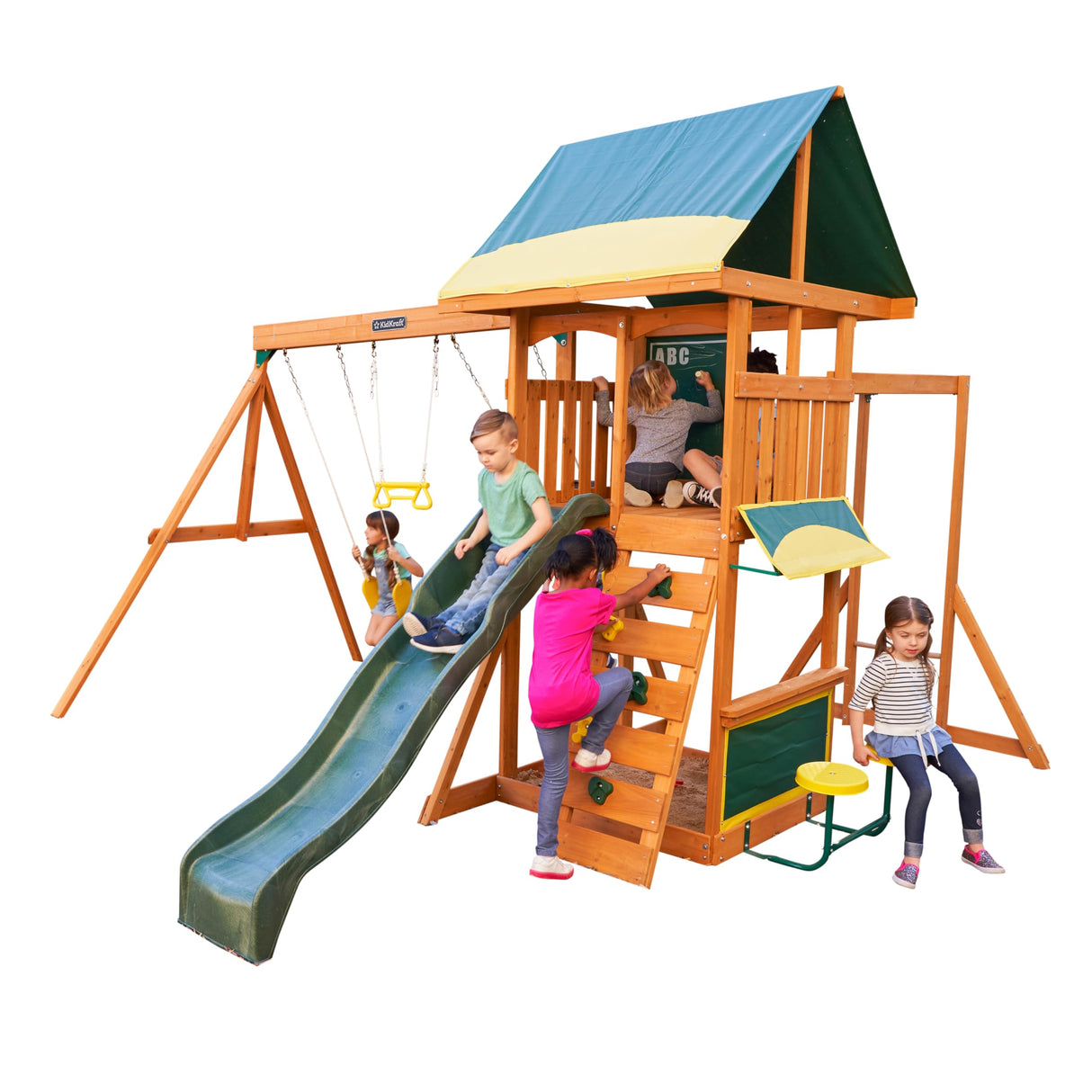 KidKraft Brightside Wooden Swing Set with Café Area and Stools KidKraft