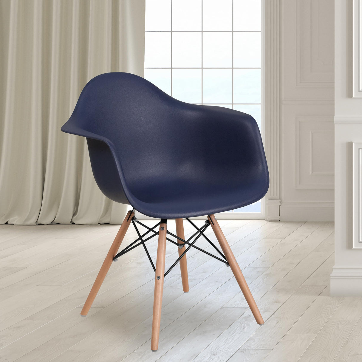 Flash Furniture Alonza Series Navy Plastic Chair with Wooden Legs Flash Furniture