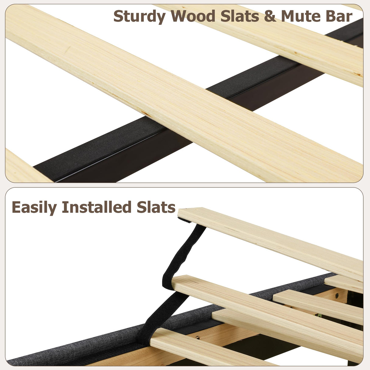 IDEALHOUSE Queen Size Canopy Bed Frame with Nailhead Decoration Headboard,Upholstered Bed Frame with Poles 4 Corner Bed Bracket,Solid Wood Slats Support,No Box Spring Needed,Noise Free,Gray IDEALHOUSE