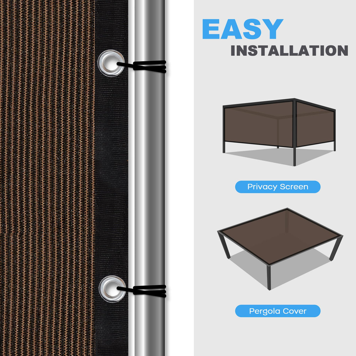 VICLLAX Shade Fabric Sun Shade Cloth Privacy Screen with Grommets for Patio Garden Pergola Cover Canopy 10x20 FT, Mocha VICLLAX