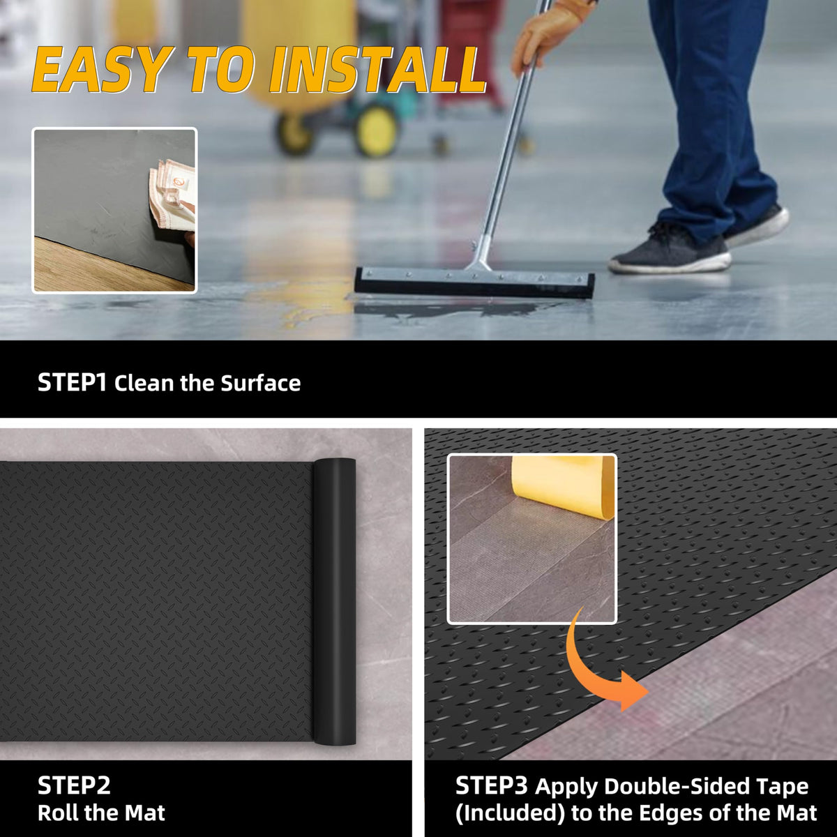 LulnCush 8x21 FT Garage Floor Mat, Thickened Diamond Plate PVC Garage Flooring Roll for Under Car Parking, Heavy Duty Garage Floor Protector 168SQFT for Garage, RV Trailer, Basement, Golf Cart. Black LulnCush