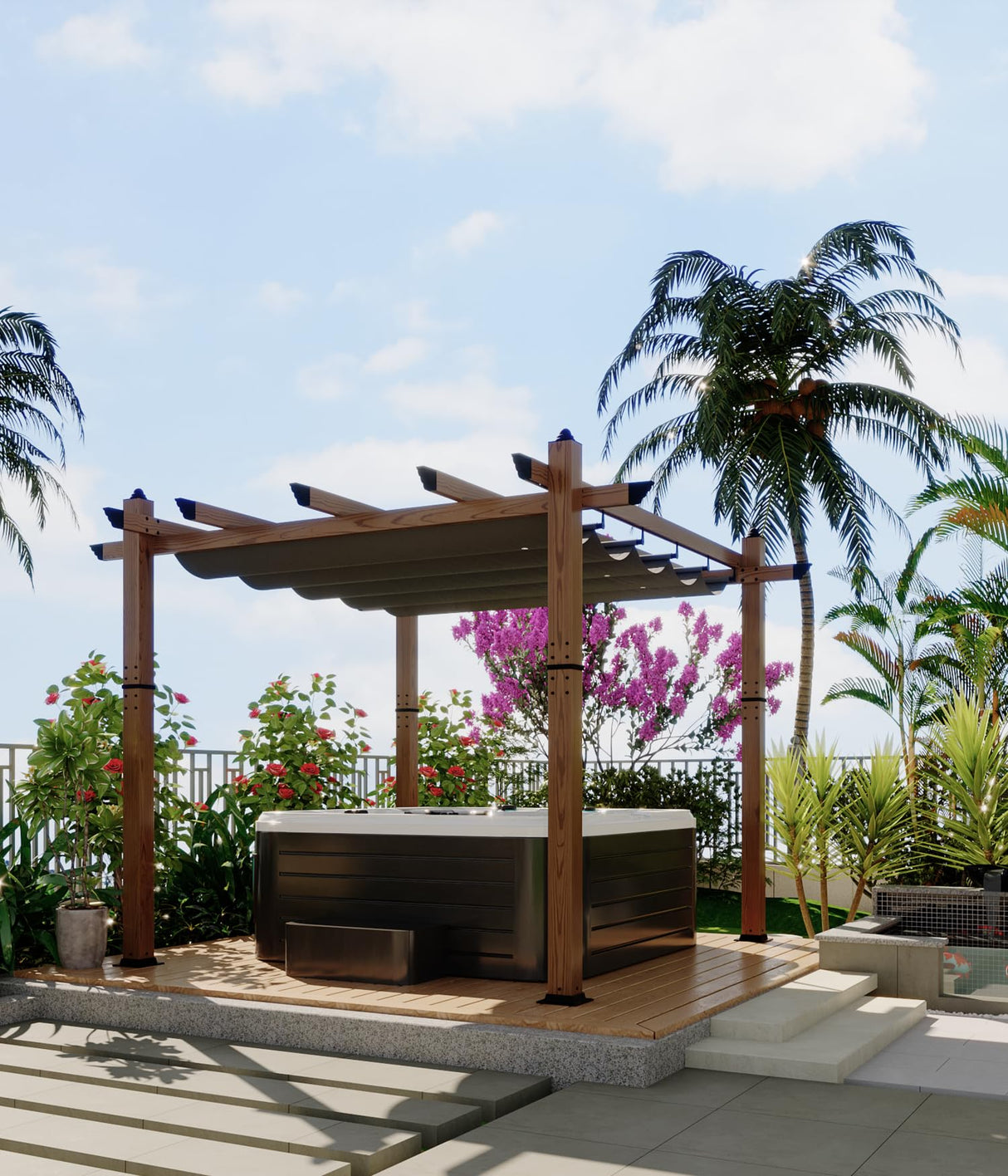 GAOMON Retractable Pergola 10' x 13' Aluminum Outdoor Pergola with Retractable Canopy Faux Wood Metal Pergolas for Patios, Backyard, Deck, Patio, Garden Porch Beach Pavilion Grape Trellis, Gray GAOMON