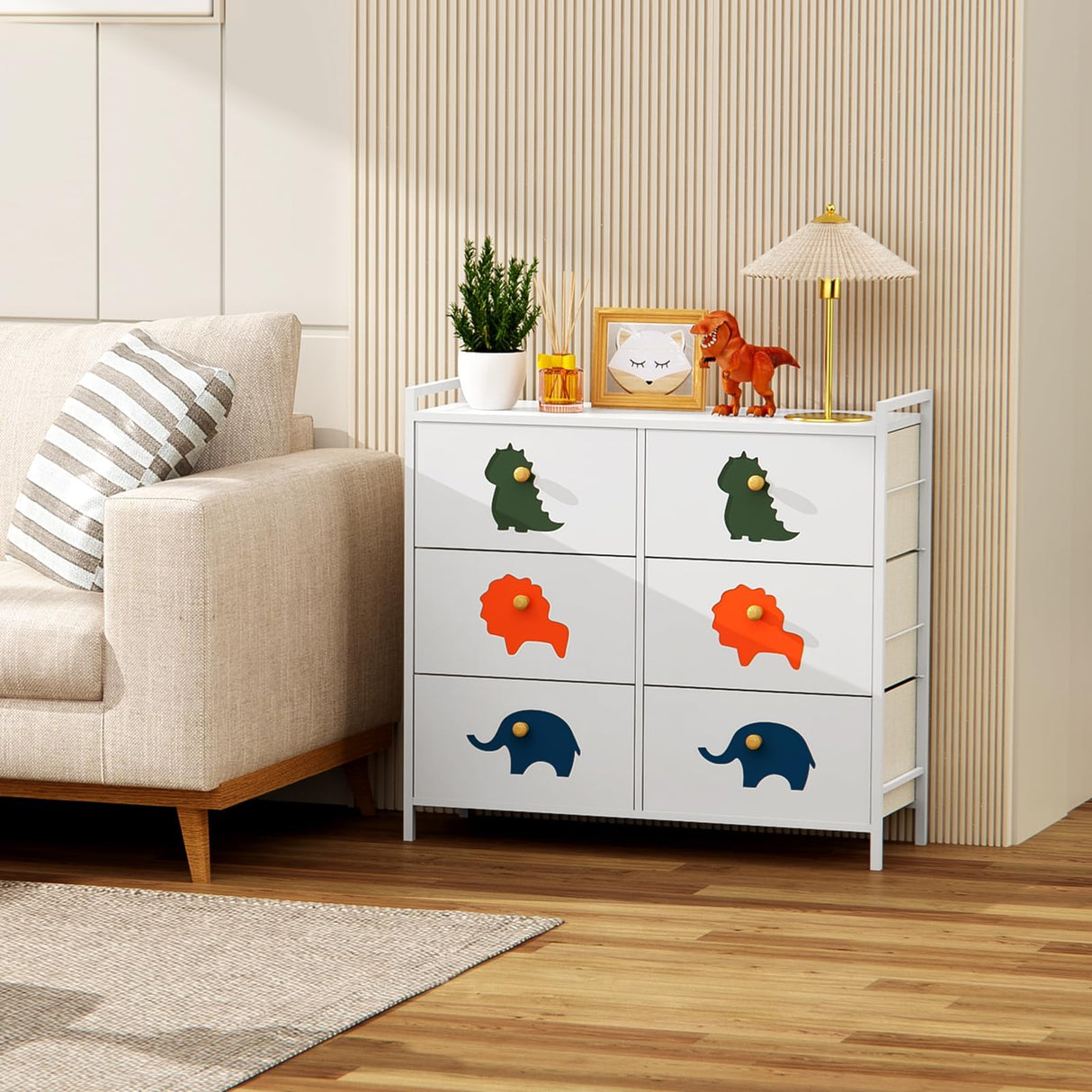 FRAPOW Kids Dresser for Bedroom, Baby Dresser with 6 Fabric Drawers Tall Storage Organizer for Toddler Child with Wood Top Metal Frame for Living Room, Nursery, Closet, Apartment FRAPOW