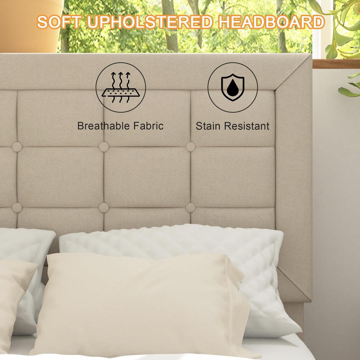 VECELO Twin Size Bed Frame with Adjustable Headboard, Upholstered Button Tufted Platform Bedframe with Wood Slats Support, No Box Spring Needed, Beige VECELO