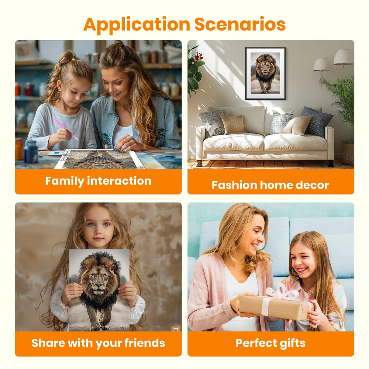 Bowetile 5D Diamond Art Lion Kits for Adults Beginners, Animals Diamond Painting Lion Kits, DIY Full Round Drill Diamonds Dots Paintings Picture Gem Art Craft for Home Wall Decor 12x16 Inch Bowetile