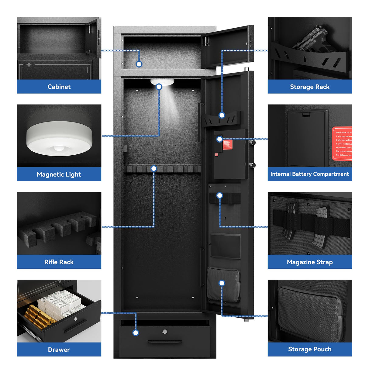 KAER 10-15 Gun Safes for Home Rifle and Pistols, Large Gun Cabinets for Rifles and Shotguns,Gun Rifle Safe with Drawer,Gun & Ammunition Storage & Safes (Assembly Required) KAER