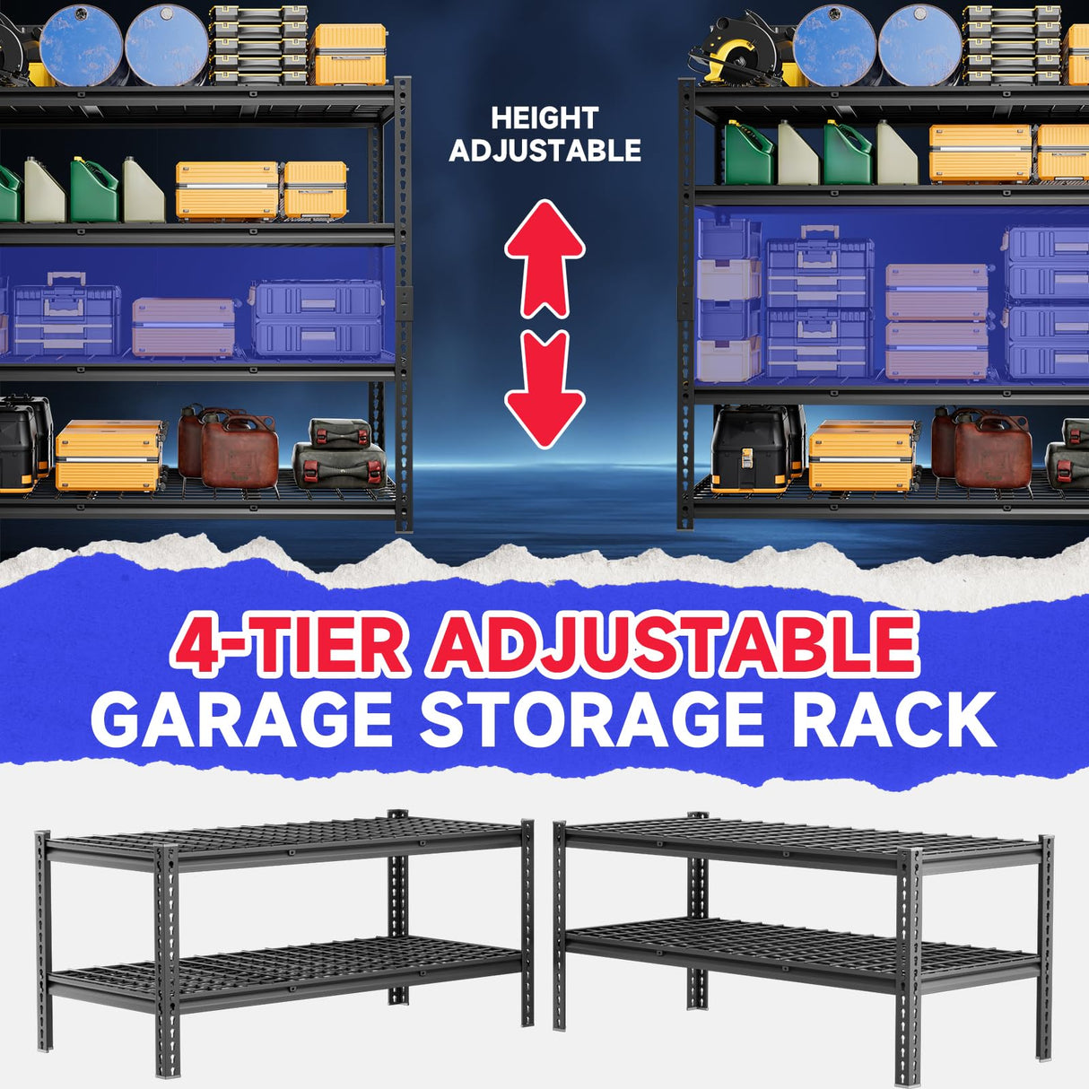 cynnda 4-Tier 60" W X 24" D X 60" H Garage Shelves 2500LBS Heavy Duty Shelving Adjustable Basement Storage Garage Shelf Metal Storage Rack Units Industrial Shelving cynnda