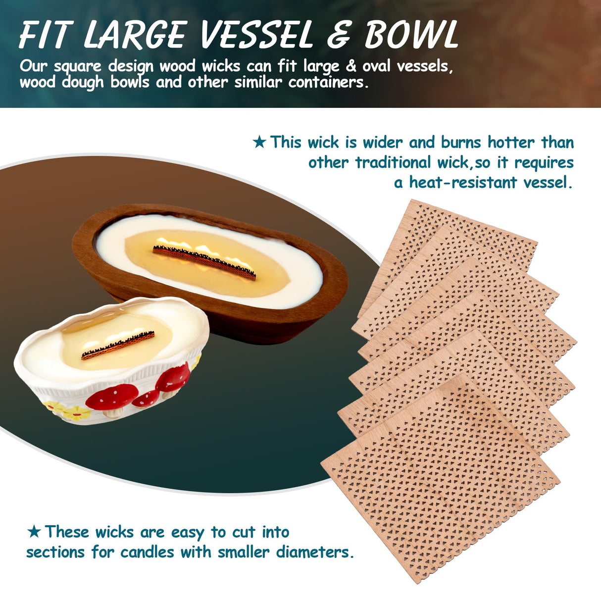 SWIGRANCE 6 Set Large Wood Candle Wick Grid Design Large Wooden Wick 2.7x2.4inch / 70x60mm (Width*Height), Natural Crackling Wood Wick Core with Iron Stands for Soy Candle Making Candles Supplies SWIGRANCE