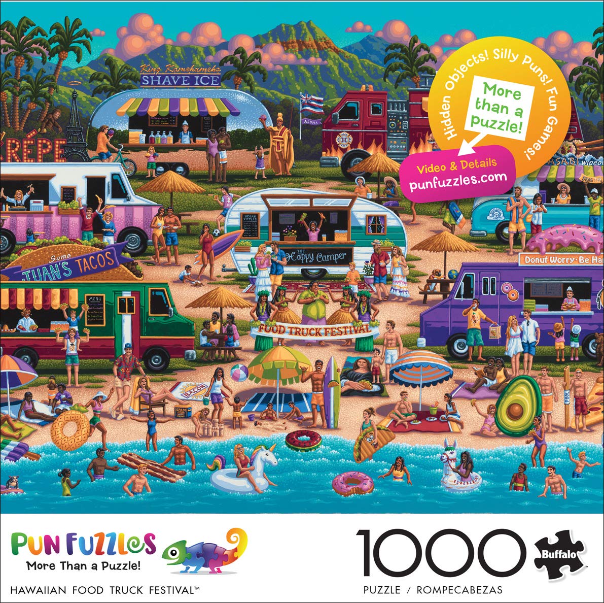 Buffalo Games - Pun Fuzzles - Hawaiian Food Truck Festival - 1000 Piece Jigsaw Puzzle Buffalo Games