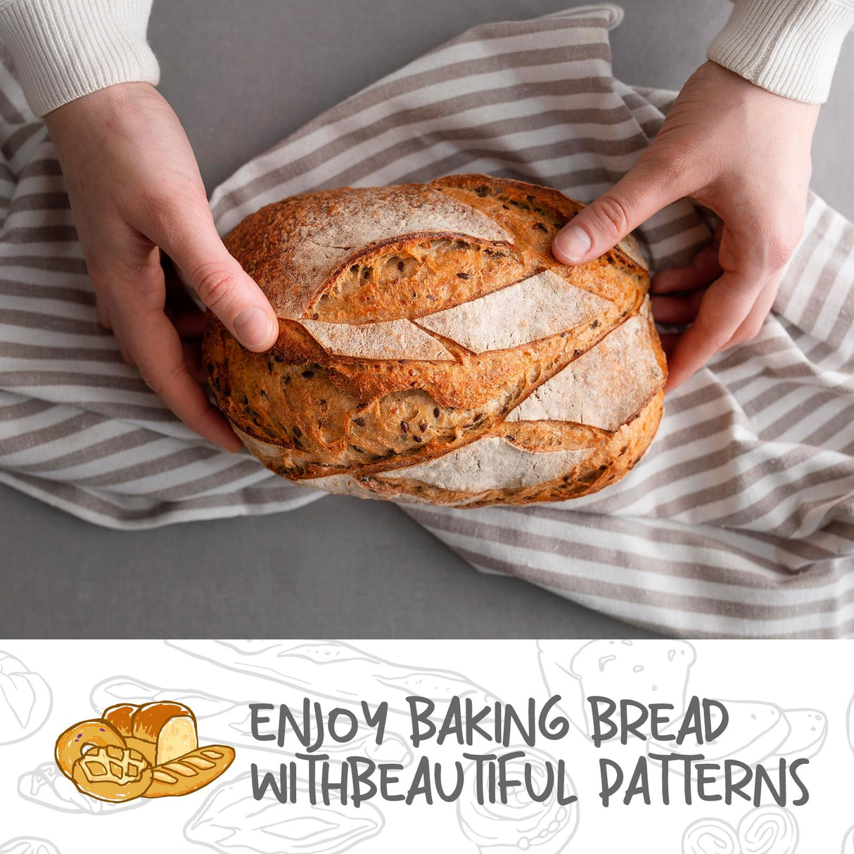 DOYOLLA Bread Proofing Baskets Set of 2 10 inch Oval Shaped Dough Proofing Bowls w/Liners Perfect for Professional & Home Sourdough Bread Baking DOYOLLA