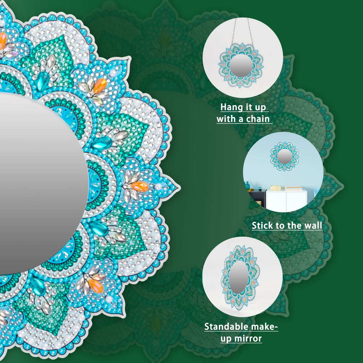 DIY Diamond Art Painting Mirror for Adults DIY Special Shaped Crystal Diamond Art Painting Kit Mirror Makeup Mirror Christmas Halloween Birthday Gifts Art Crafts Home Decor antor