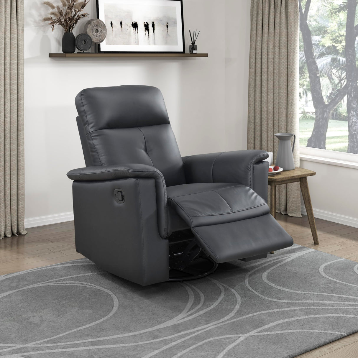 Lexicon Swivel Glider Recliner Chair, Comfy Nursery Glider, Top Grain Leather Match Recliner, Manual Reclining Chair for Living Room/Office/Apartment, Black Lexicon