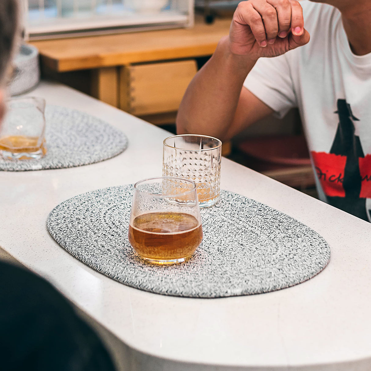 ART pinecone Placemats Set of 6 Oval – Woven Boho Farmhouse Table Mats for Dining Table for 6, Kitchen Decor, Washable and Handmade Rustic Table Accessories (Oval, Gray Mixed) ART pinecone