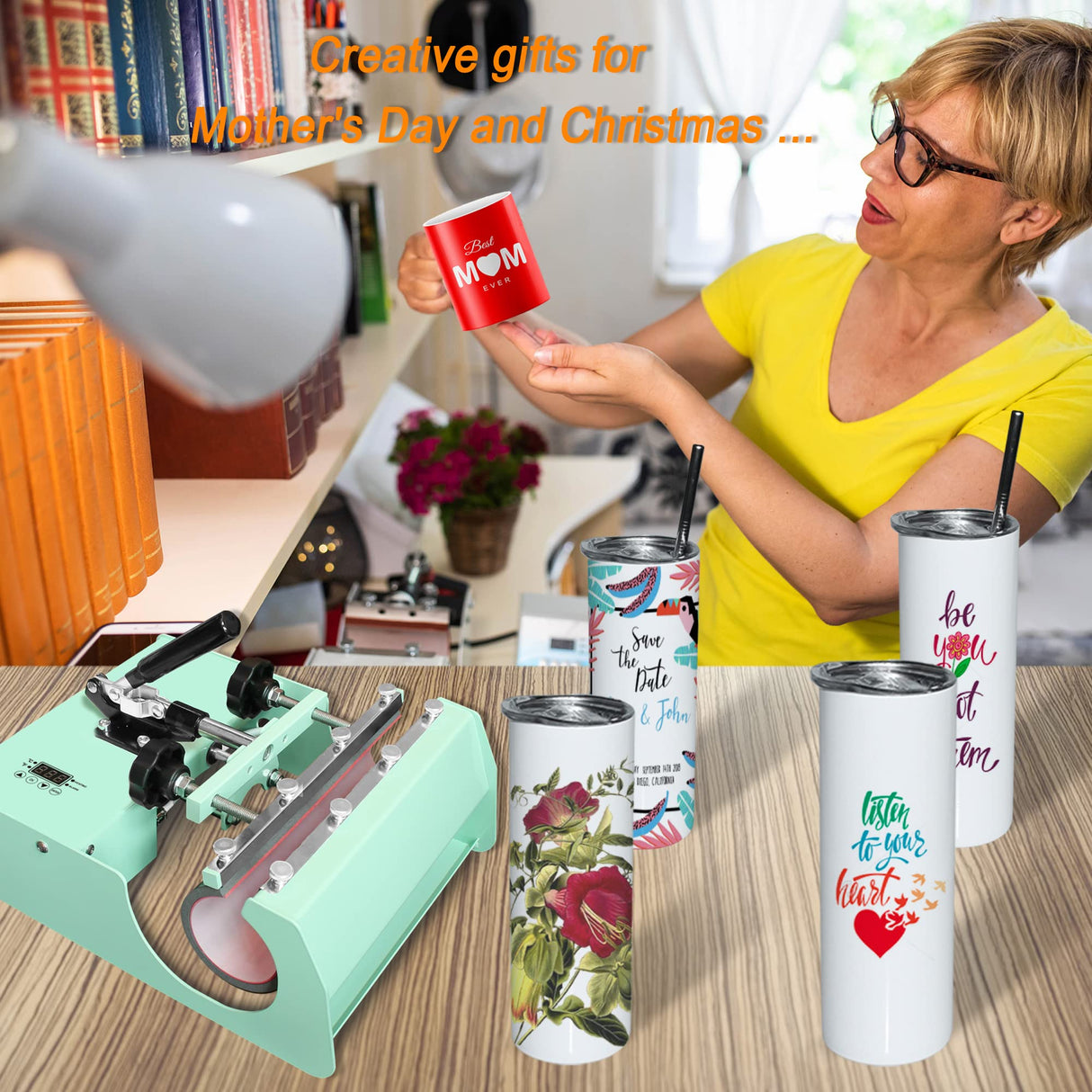 Tumbler Heat Press Machine 110V Mug Tumbler Press for 30 OZ 20 OZ 16 OZ Straight Sublimation Blanks Skinny Tumblers, 11OZ 10 OZ Ceramic Mugs Heat Transfer Print with Overheat Protection G HEAT-GOO