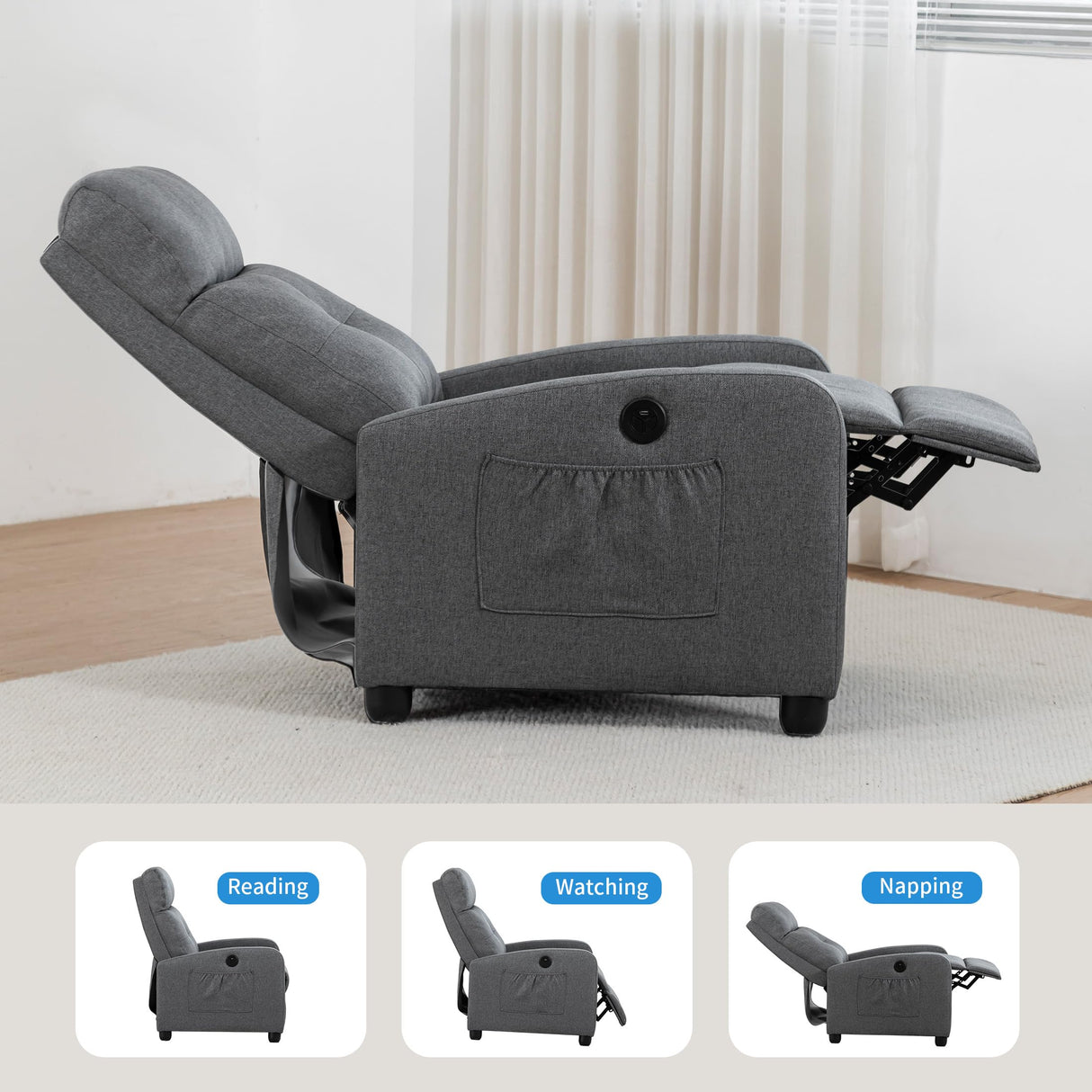 Sftaiyou Power Massage Recliner Chair, Fabric Recliner Chair for Adults, Small Recliner Home Theater Seating with Lumbar Support, Reclining Sofa Chair for Living Room Bedroom(Smoky Grey) Sftaiyou