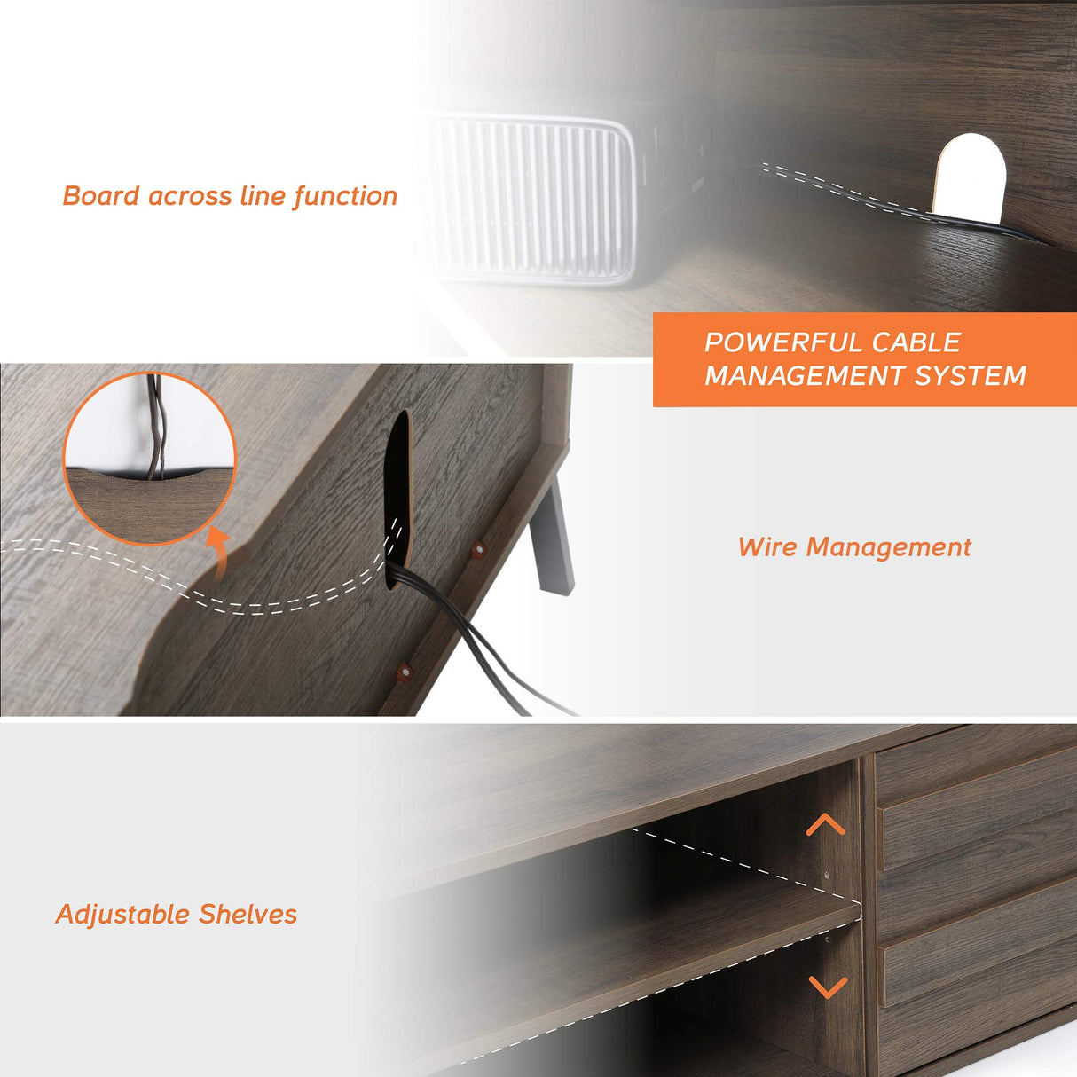 Mid-Century Modern TV Stand for 55 inch TV Entertainment Center Wood TV Table Media Console with Metal Legs for Living Room Bedroom, 43'' Rusitc Brown WAMPAT