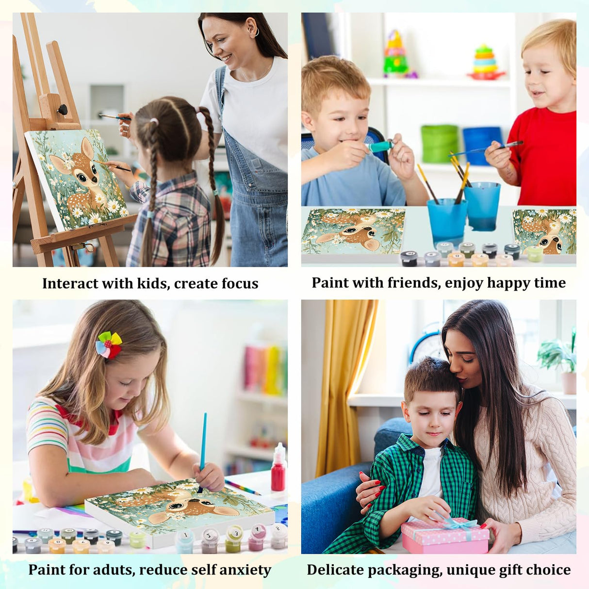 Aestalrcus Paint by Numbers Kit for Kids with Frame, Deer Paint by Numbers for Kids Ages 4-8-12,DIY Acrylic Oil Painting for Home Wall Decor Gift 8 x 8 Inch (with Frame Easel) Aestalrcus