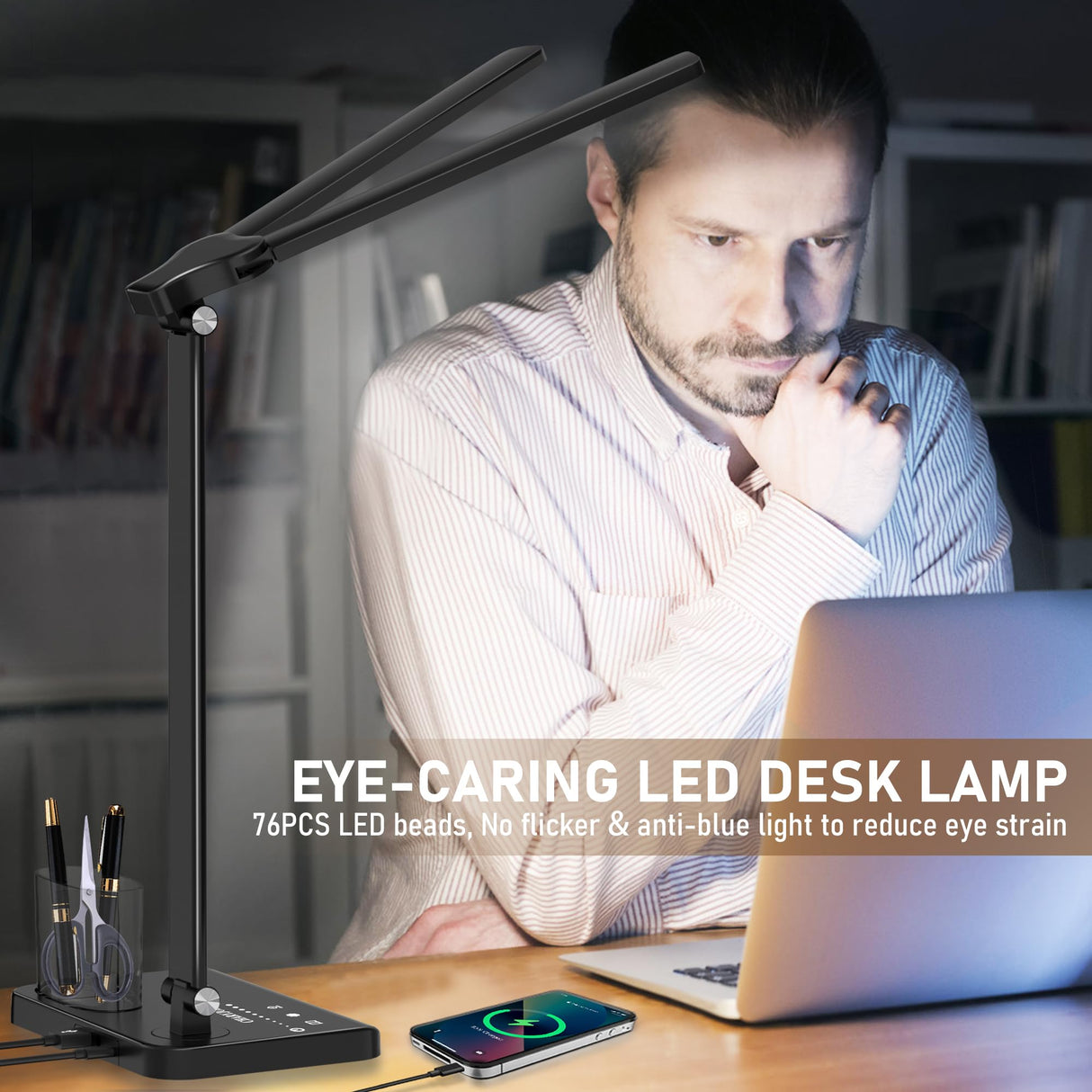 CHARYJOD Dimmable LED Desk Lamp with USB Charging Port, 50 Lighting Modes Dual Swing Arm Architect Table Lamp Light Desk Lamp for Home Office Dorm Piano Nail CHARYJOD