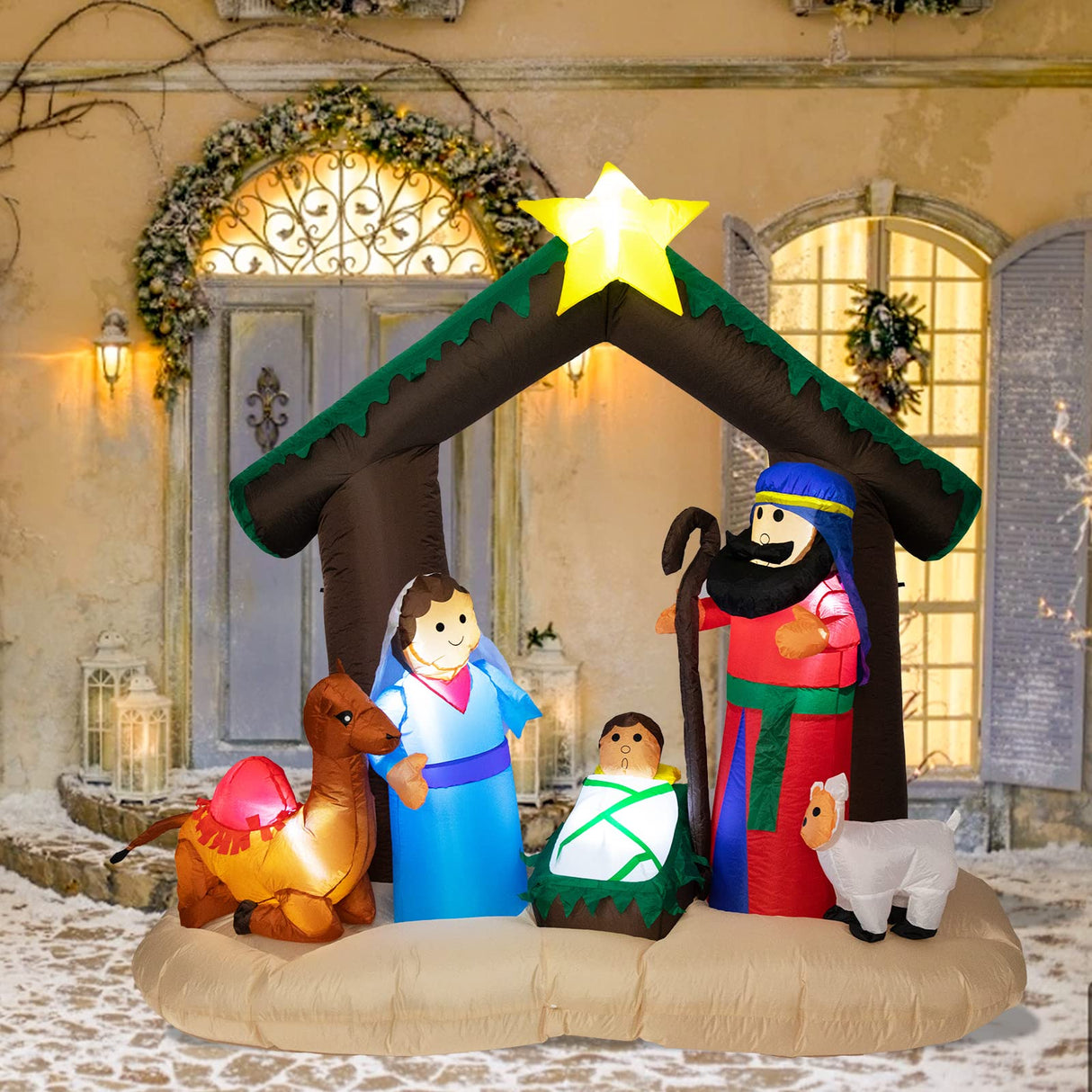 MUMTOP 6 FT Christmas Inflatables Outdoor Decorations - Nativity Scene Nativity Sets Inflatable Outdoor, Built-in LED Light Christmas Blow Up Yard Decorations MUMTOP