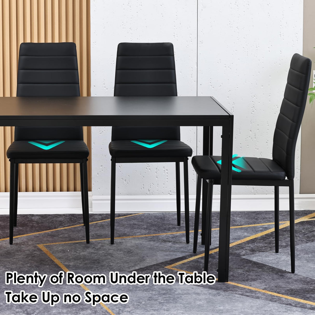 Farini Black Dining Table for 4-6 Person,47" Rectangular Wooden Dining Table Top and Metal Frame for Home Kitchen Dining Desk (47 inch,Black) Farini