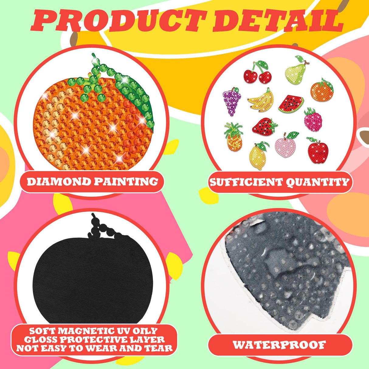 Copkim 12 Pcs Diamond Art Painting Magnets, Fruit Fridge Magnetic Diamond Art Painting Kits Fridge Sticker Magnet for Craft Photos Notes Home Office Decorations Copkim