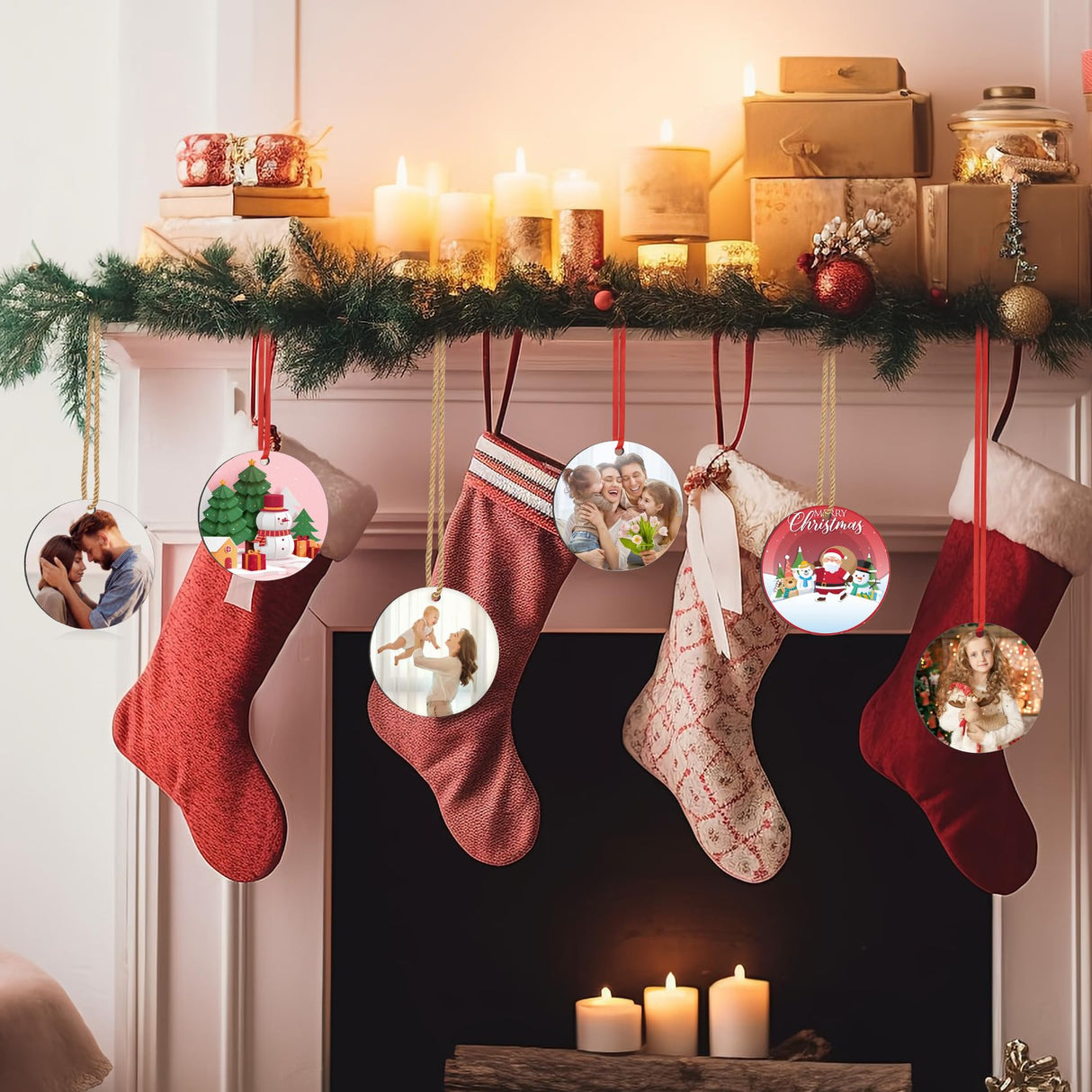 32 Pcs Sublimation Ornament Blanks, Round Christmas Personalized Sublimation Blanks Pendant for Christmas Party Favors, Christmas Decoration Supplies, DIY Handmade Crafts(2.75 inches) Ozera Kitchen