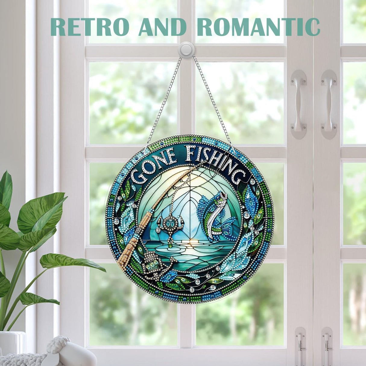 POETRYDRAW DIY Hanging Diamond Art Pendant Kit Hooked Fish, Special Crystal Diamonds Painting Ornament for Adults, 5D Diamond Art Suncatchers Double Sided Board Gem Painting Box Kit POETRYDRAW