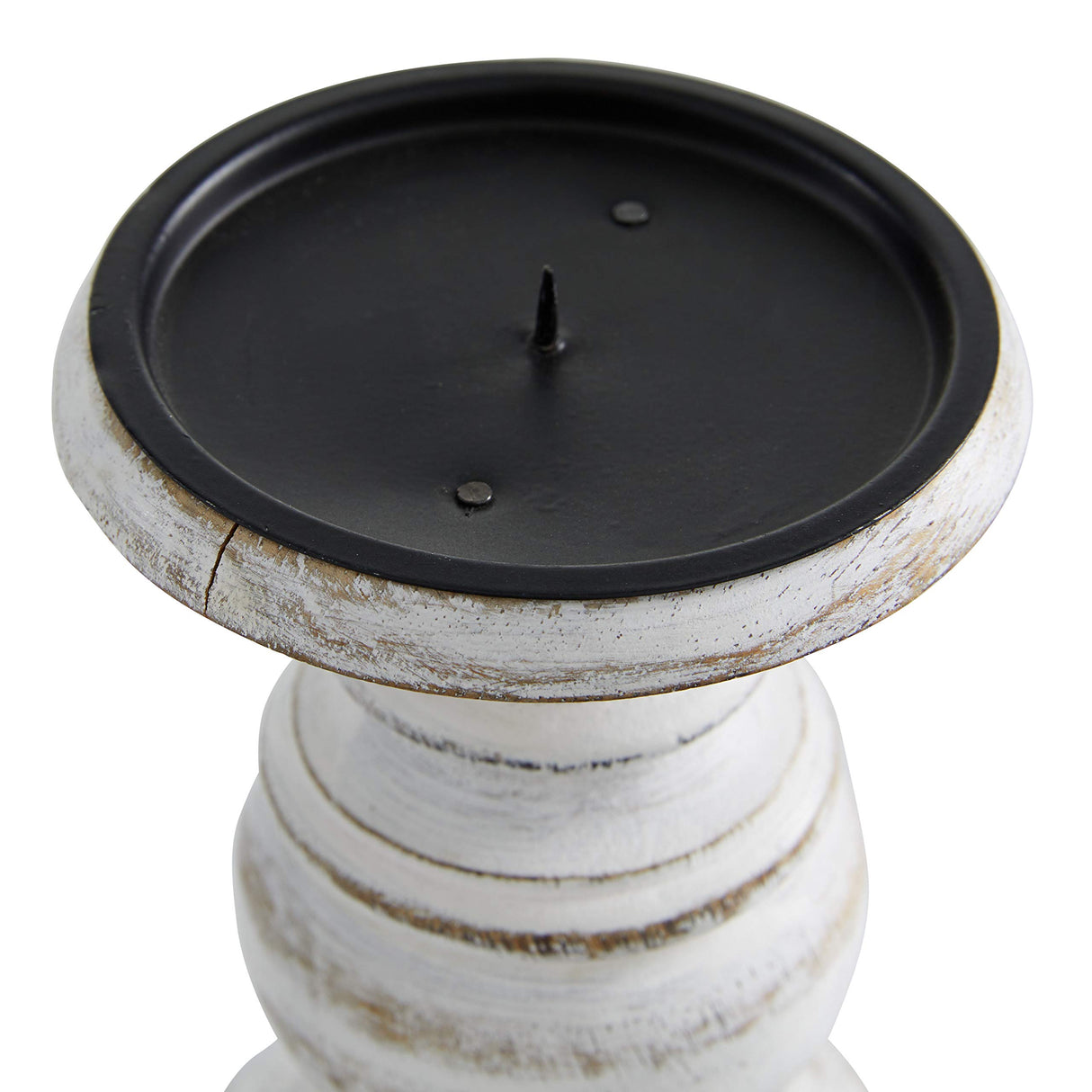 Deco 79 Mango Wood Decorative Candle Holder Turned Style Pillar Candle Stand, Set of 3 Candlestick Holder 10", 8", 6”H, White Deco 79