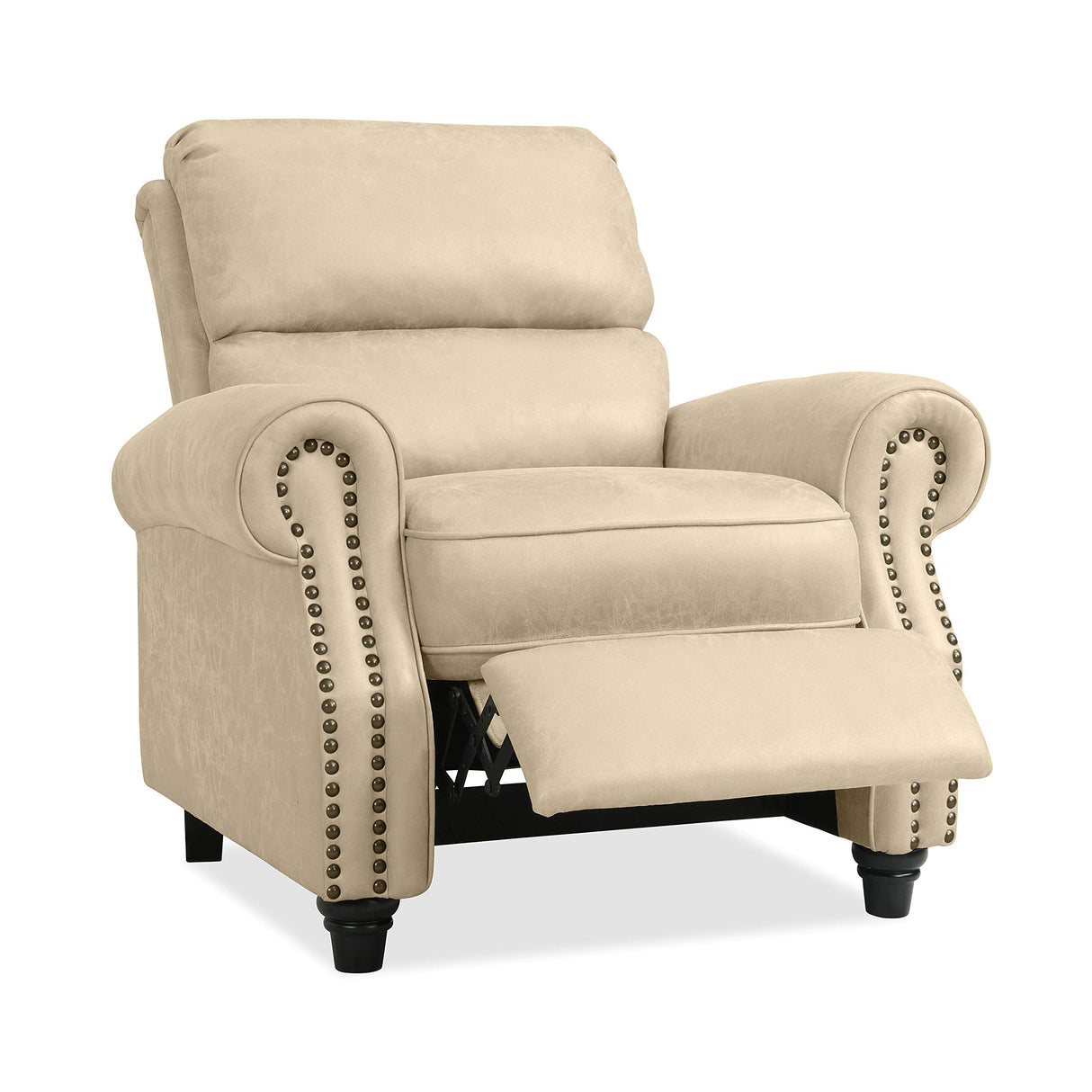 Domesis Cortez - Distressed Faux Leather Push Back Recliner Chair, Latte Tan Domesis