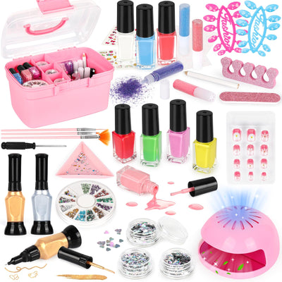 Kids Nail Polish Set for Girls, Nail Art Kit with Nail Dryer & Storage Case, Non-Toxic Peel-Off Quick Dry Nail Polish for Kids, Birthday Christmas Gift for Kids Ages 6-12