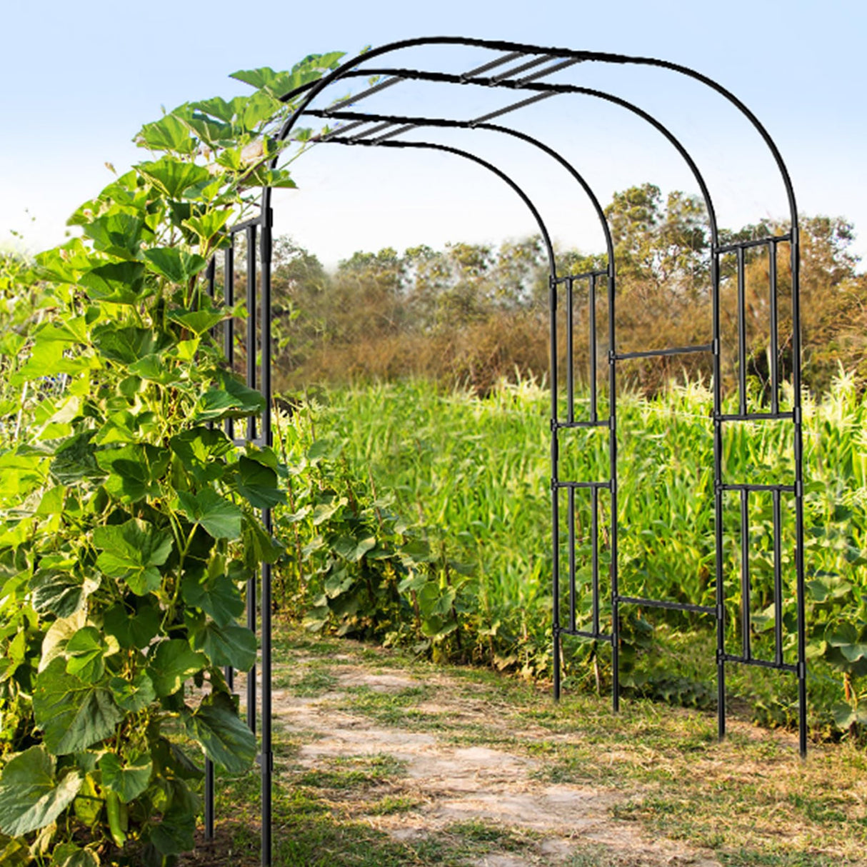 UrGROWA Outdoor Garden Arch Trellis, 87" H Large Garden Trellis for Climbing Plants, Metal Plant Support Trellis Archway Arbor Tunnel Large Trellis for Vegetables Plant Cucumber Trellis UrGROWA