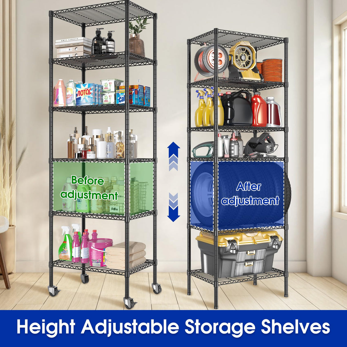 Homtell Adjustable 6-Tier Heavy Duty Wire Shelving Rack, 14" D x 24" W x 71" H Storage Shelves with Wheels, 750 lbs Capacity Rolling Metal Shelving for Garage, Pantry, Kitchen, Closet Homtell
