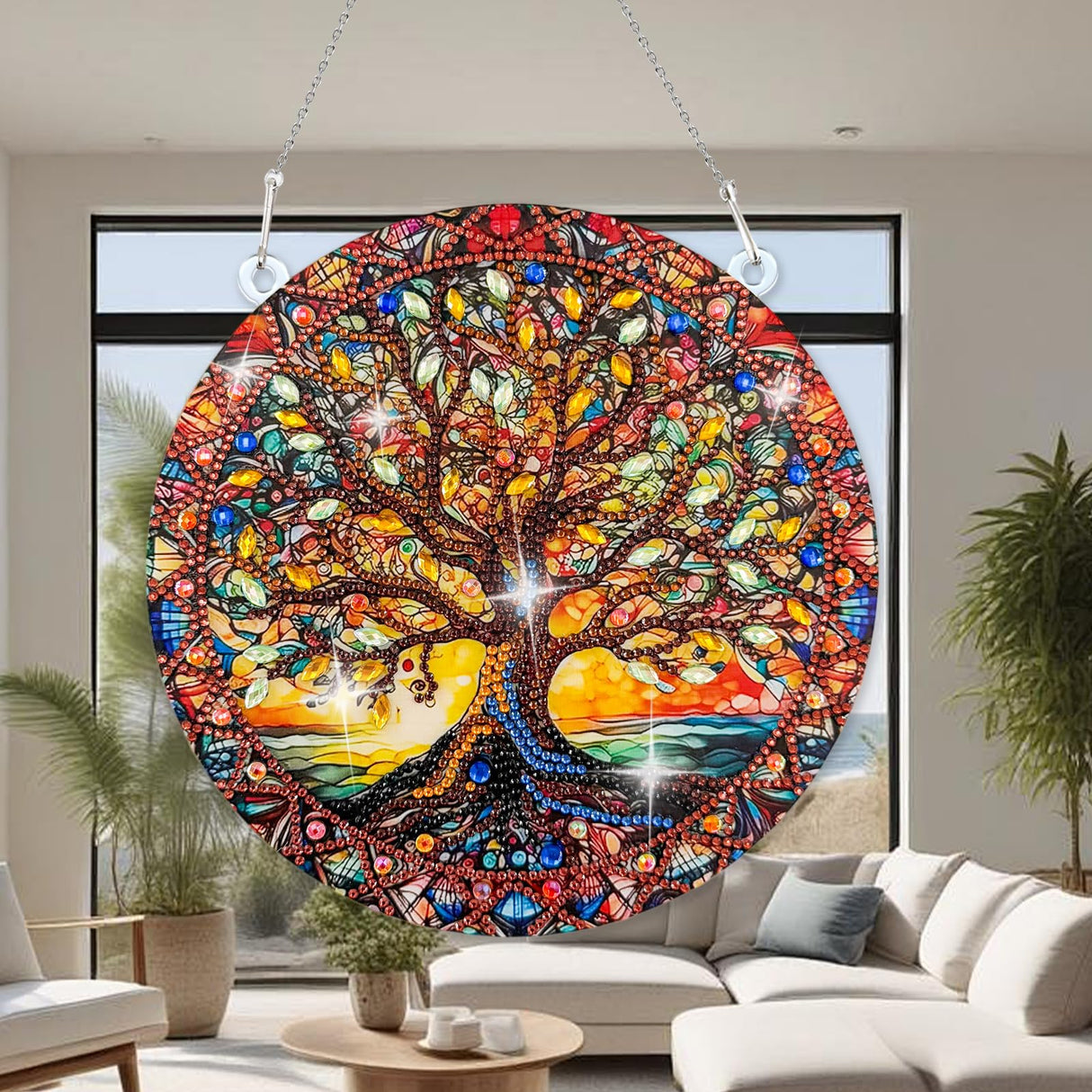 Diamond Art Hanging Kit for Adult, Painting Hanging Ornament Kit, Special Shaped Rhinestone,DIY Acrylic 5D Diamond Art Window Pendants Home Garden Wall Kits Hanging,Double Sided (Lifetree) LINGFANG