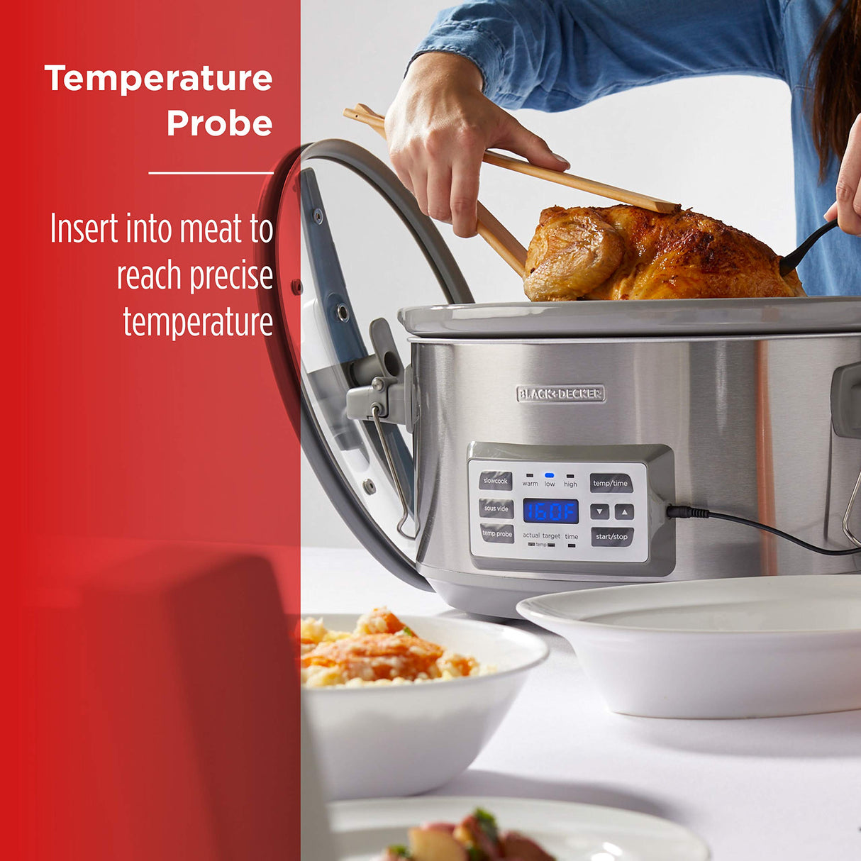 BLACK+DECKER 7-Quart Digital Slow Cooker, SCD7007SSD, Temperature Probe, Sous-Vide, Locking Lid, Removable Stoneware Crock BLACK+DECKER