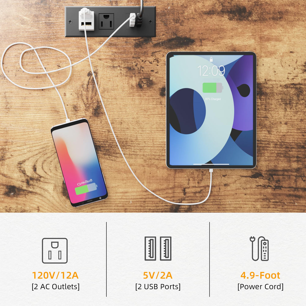 VICTONE Wine Bar Cabinet with LED Lights and Power Outlets, Freestanding Liquor Bar Cabinet Table with Glass Holder Wine Rack Table Mini Bar for Home Kitchen Dining Room VICTONE