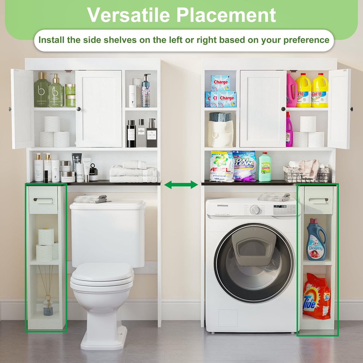 Nivisre Over The Toilet Storage Cabinet with 7 Shelves, Imitation Walnut Grain Above Toilet Bathroom Organizer with Toilet Paper Holder Stand, Space Saver for Restroom, Bathroom, Laundry (White) Nivisre