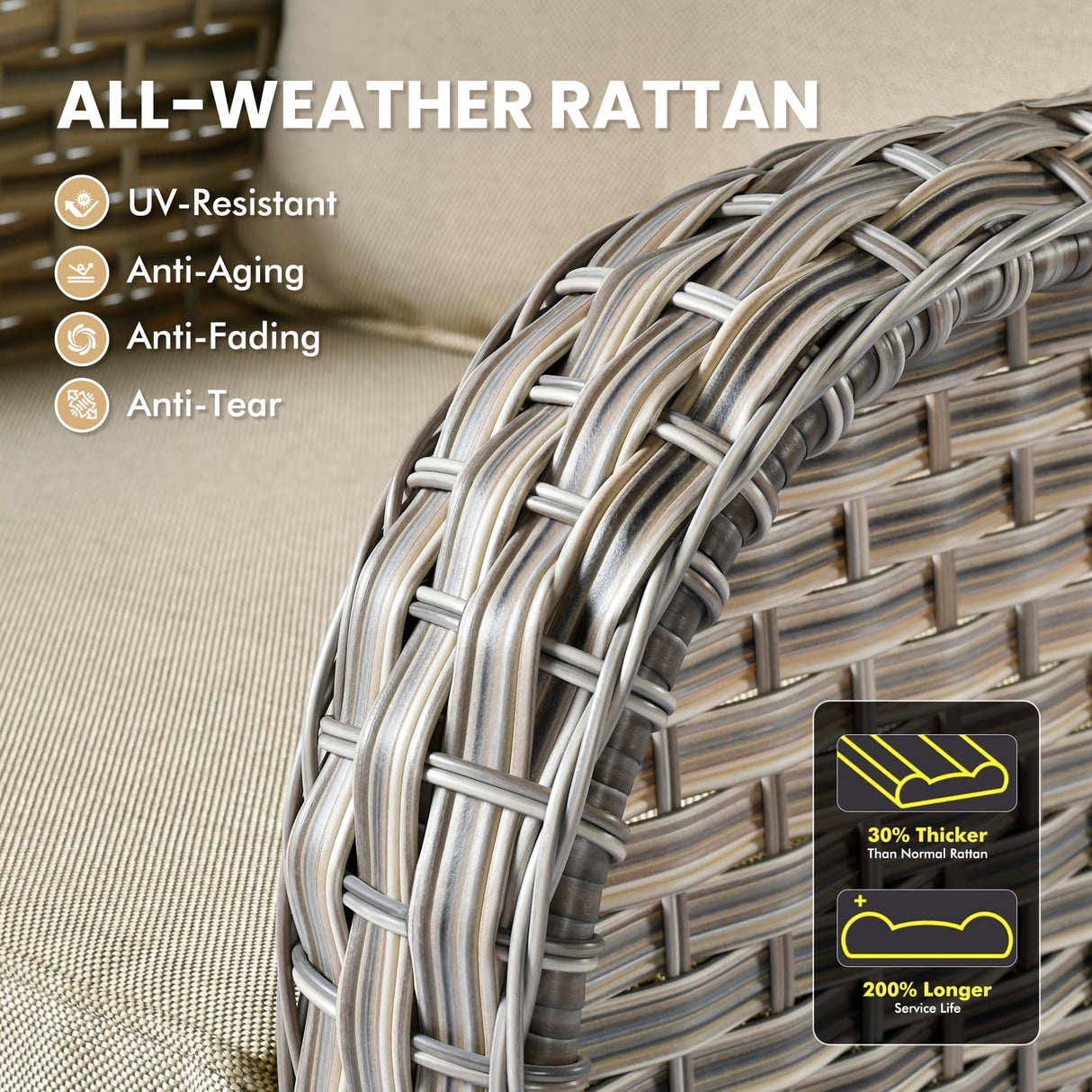 Outdoor Sectional Patio Furniture Set with Glowing Table,7 Pieces Wicker Conversation Sets L Shaped Couch Out Door Sofa Set Outside Furniture for Garden Deck Yard Porch,Beige POUUIN