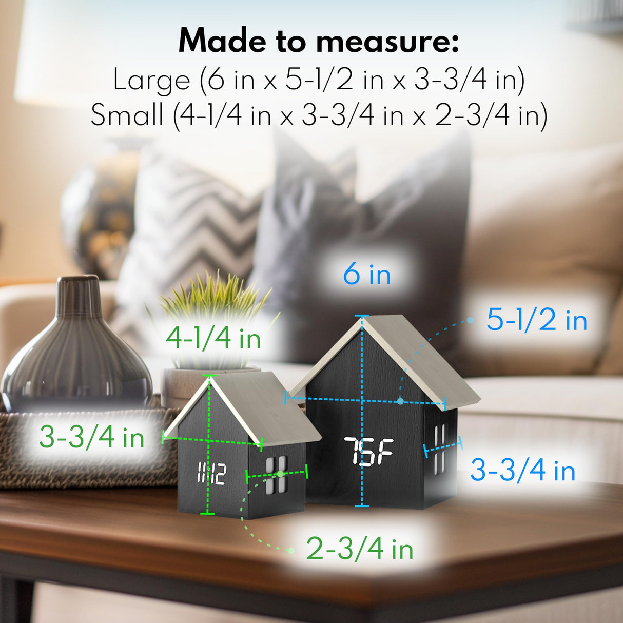 Driini Digital House Shaped Alarm Clock with Temperature Display (Dark Wood) – Modern Aesthetic with Cute Cube Frame and White LED Dimmer - Perfect Small Desk Clock for Bedside Table or Bedroom Mantle Driini