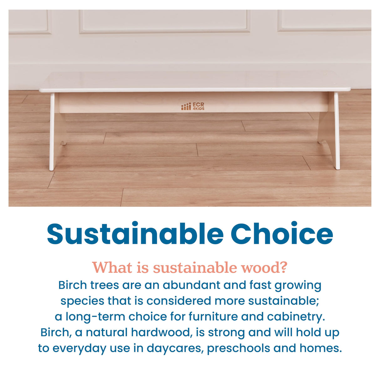 ECR4Kids Kiddo Bench, Kids Furniture, White Wash ECR4Kids