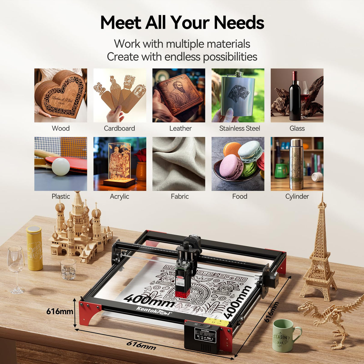 Laser Engraver, KENTOKTOOL LE400PRO 50W Laser Engraving Machine for Beginners, 5.5W Power High Precision Metal Laser Engraver and Cutter Machine for Wood, Acrylic, Leather, for Commercial and Domestic KENTOKTOOL